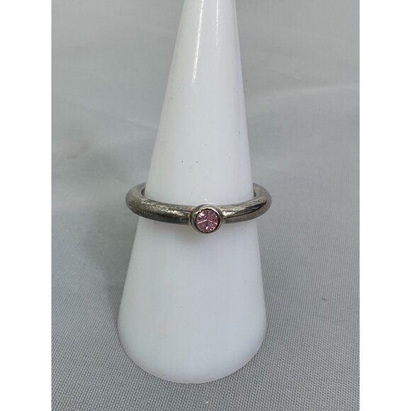 Silver Tone Ring With Pink Stone - Picture 1 of 5